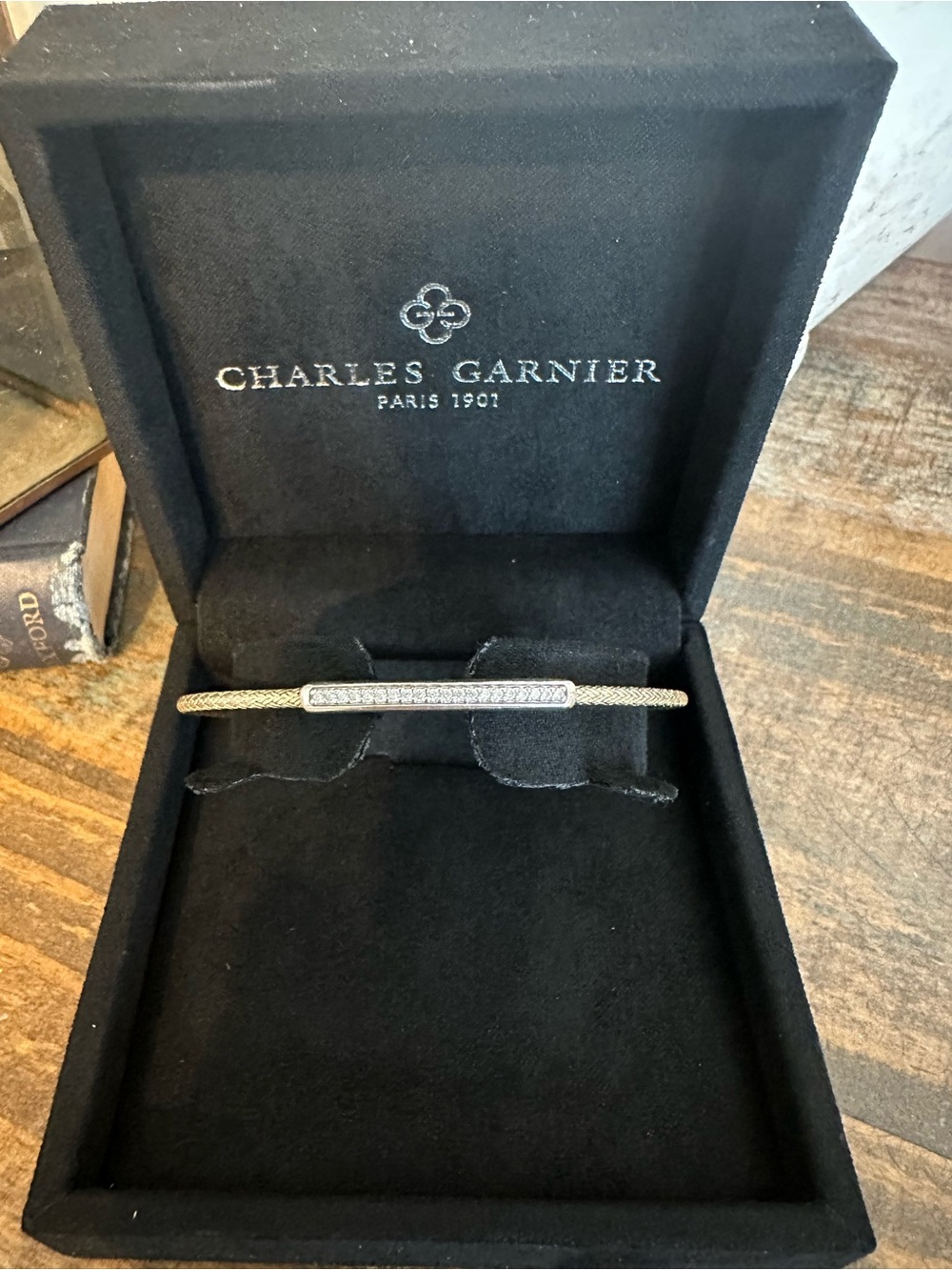 Charles Garnier Women's Silver-Gold Bracelet with Pave Bar - Silver
